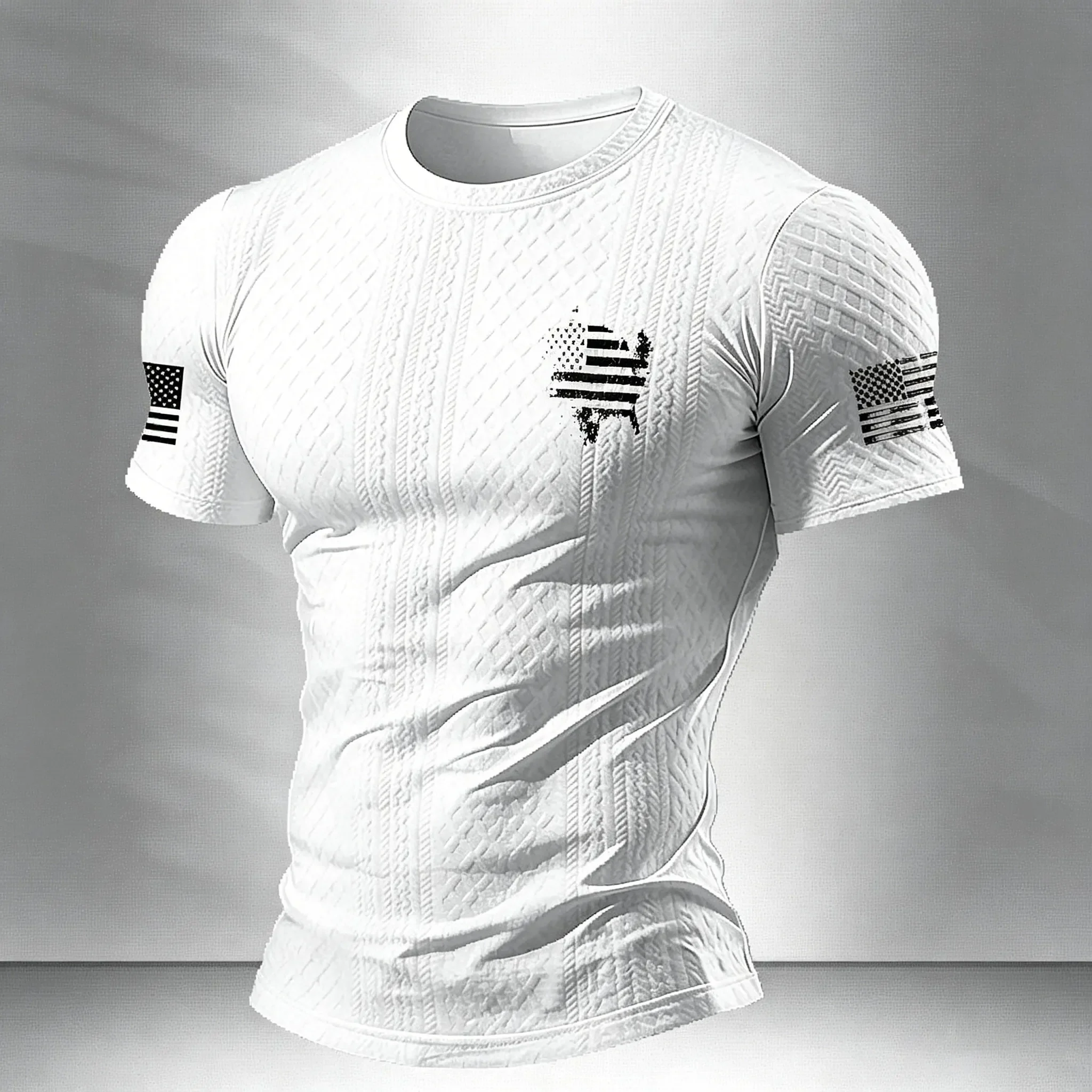 Herren-Kompressions-T-Shirt mit Strukturierter Amerika-Flaggenkarte, Schnelltrocknend, Kurzarm, für Fitness und Sport – Detail 5
