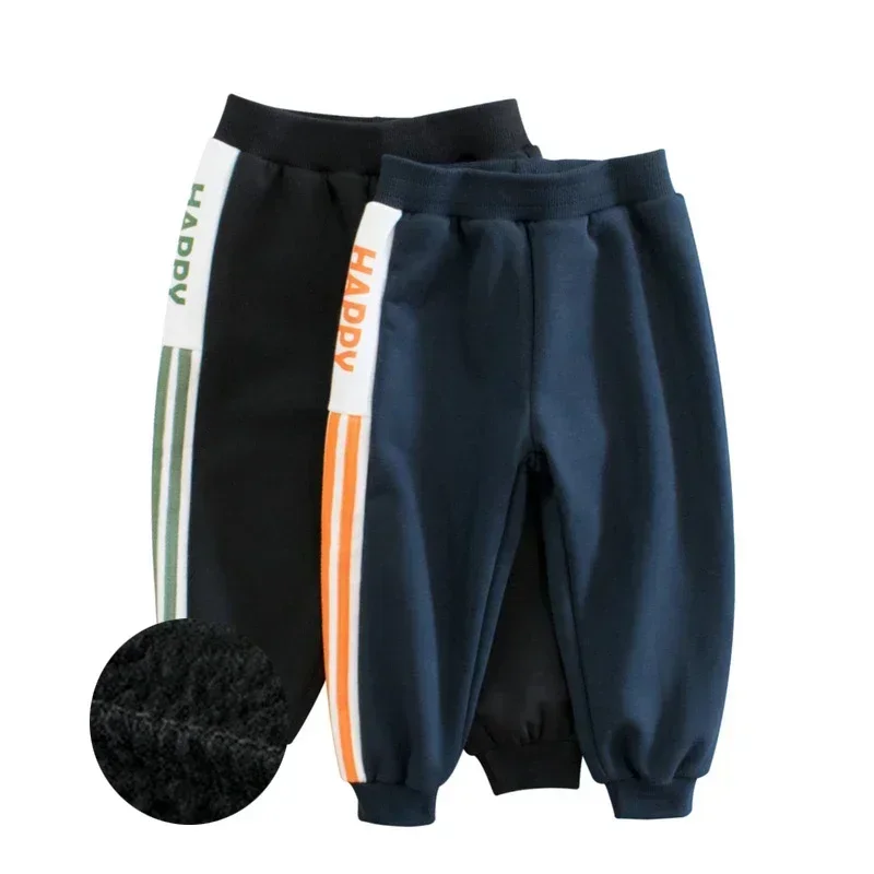 

Boys Side Stripe Velvet Sports Pant Children's Clothing Kids Sweatpants 2025 Brand New Winter Letter Trousers for Boy 2-9Y