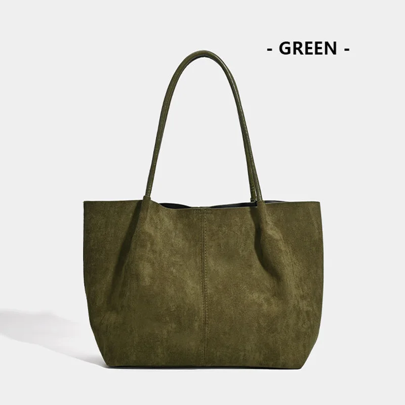 Women's New Retro Suede Frosted Bag Casual Large Luxury Design Commuter High-end Armpit Bag Soft Handle Zipper Closed Tote Bag image 2