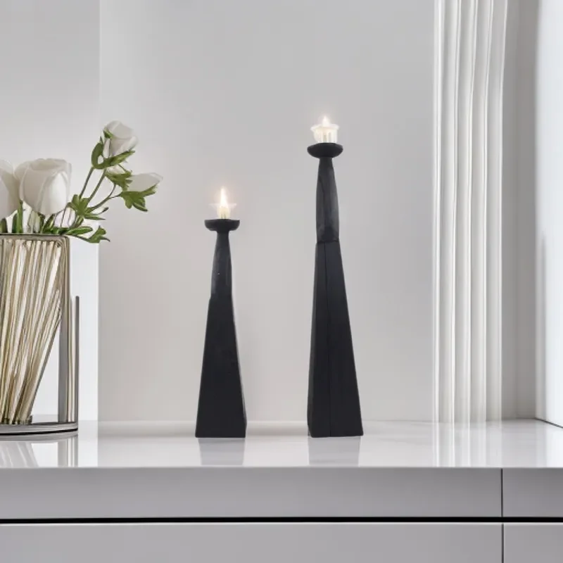 Handmade Carbonized Black Wood Candlestick Creative Art Decor for Hotel Villa BnB Home Ornament Unique Wooden Candle Holder