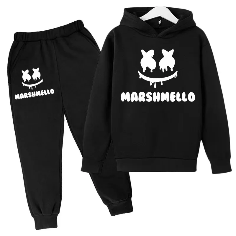 Kinder 3-12 Jahre Hoodie Jungen Mantel Sweatshirt Mädchen Kleinkind Top Hosen lustige Marshmallow DJ Print Mode lässig Pullover Sport Set