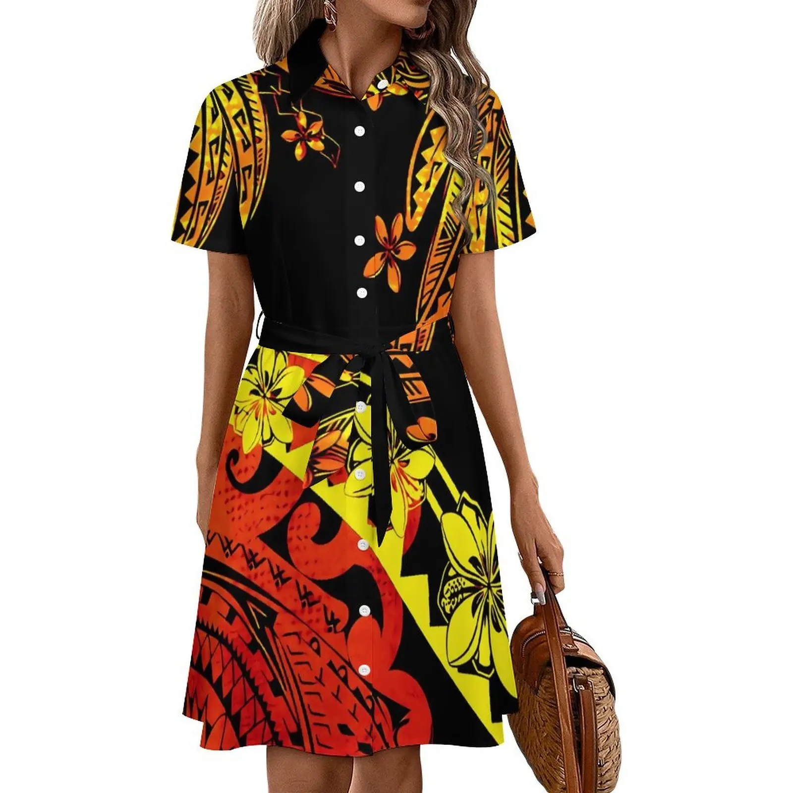 Pacific Island Art Print sur mesure polynésien femmes été tissu doux de haute qualité décontracté femmes à manches courtes chemise robe