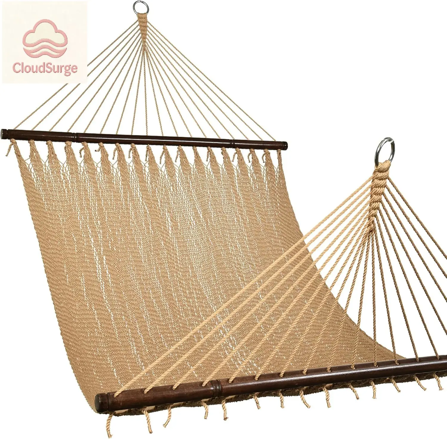 

10.5 FT Double 2 Person Caribbean Rope Hammock, Hand Woven Polyester Hammock with Spreader Bars, for Outside Outdoor Backyard Pa