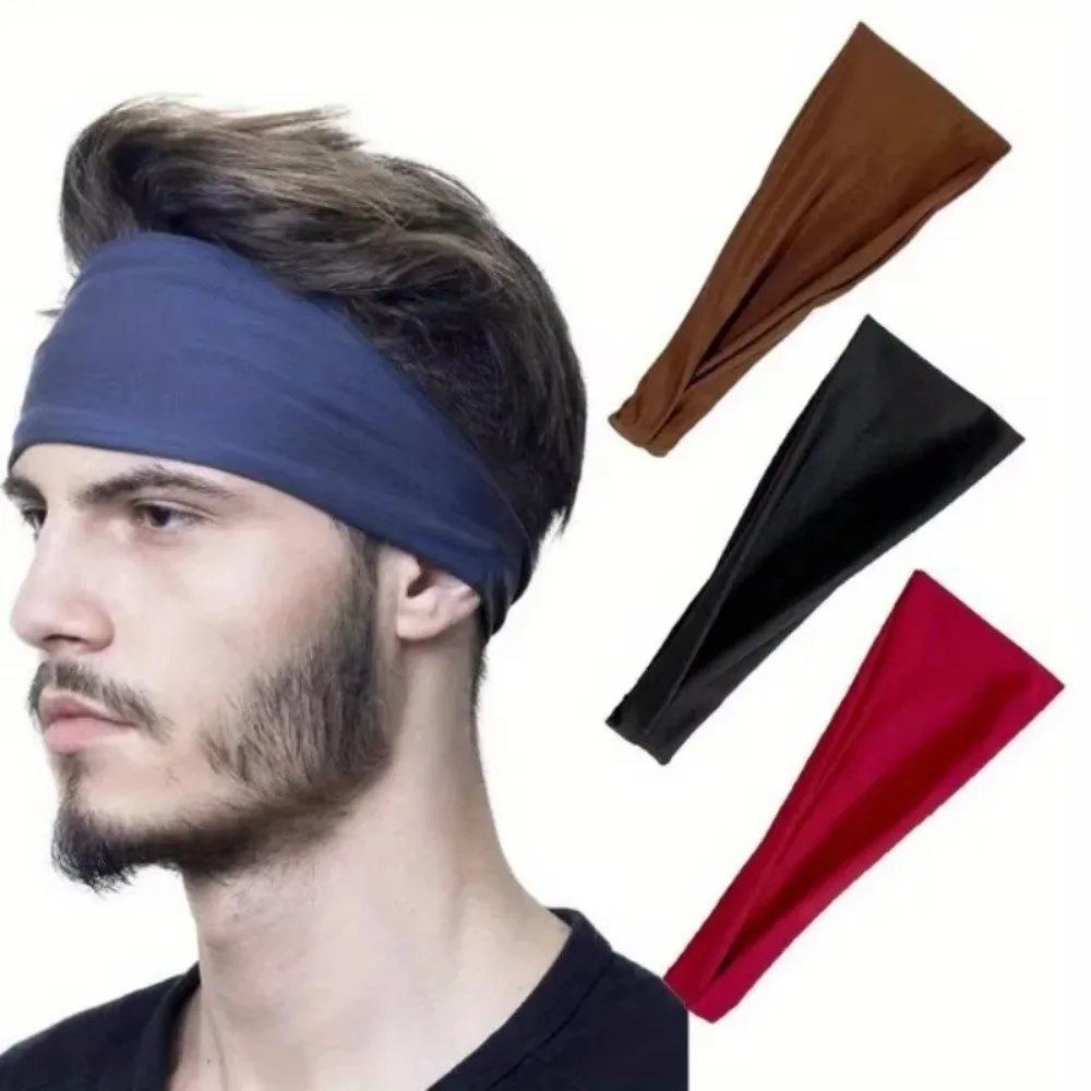 Stretch Fabric Sports Headband Sweat Absorbent Wide Band Workout Headband Twisted Design Solid Color Yoga Headband