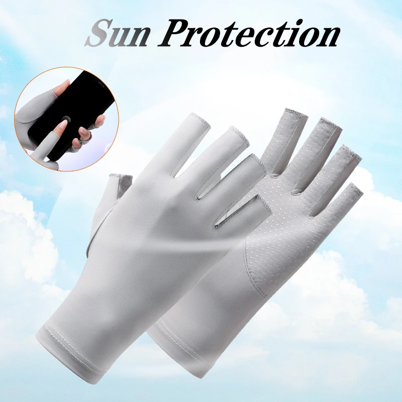 New Half-Finger Summer Sun Protection Upf 50+ Women Glove Fashion Comfortable Anti-Slip Elatic Cool-Feeling Men Gloves Driving