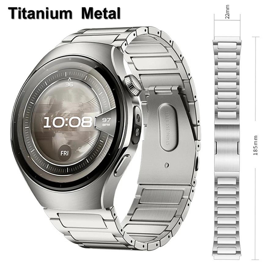 22mm Titanium Metal Strap for Huawei Watch 5/6 46mm Folding Clasp Band for Huawei Watch GT 5/6 Pro 46mm with Strap Regulator