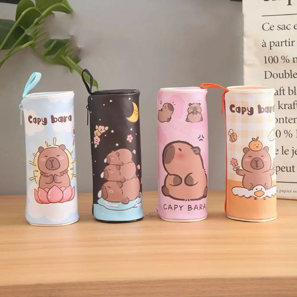 

Storage Bag Kawaii Capybara Pencil Bag Aesthetic PU Waterproof Cute Pencil Case Zipper Creative Stationery Bag Office