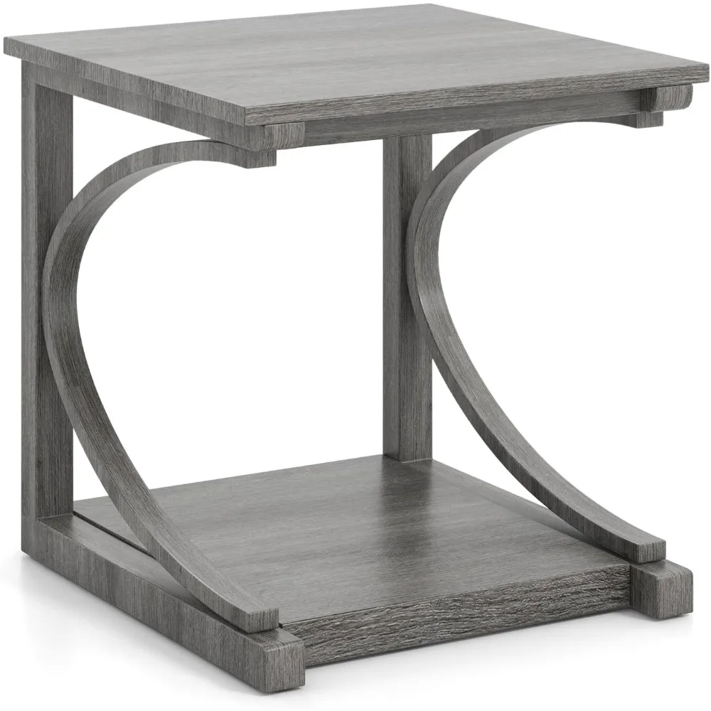 

C-Shaped End Table, 24" Square Couch Table with Bottom Storage Shelf&Solid Rubber Wood Frame, Accent Tables, TV Tray Side Table