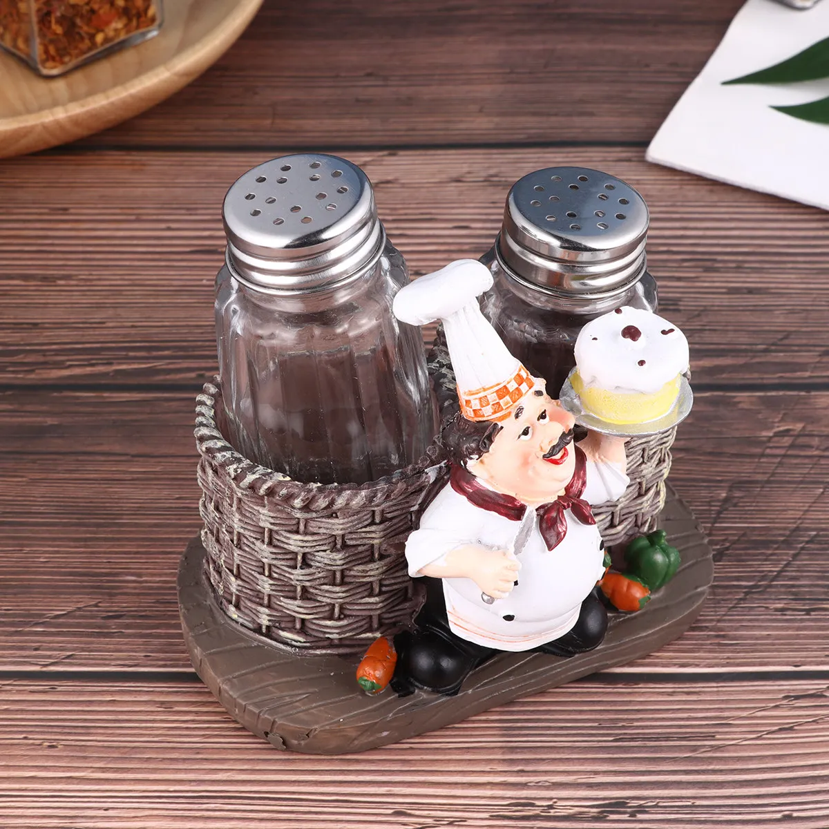 1Pcs Chef Ornament Resin Retro Style Desktop Decor Funny Cartoon Storage Jar Toothpick Holder and Cruet Restaurant Cafe Kitchen