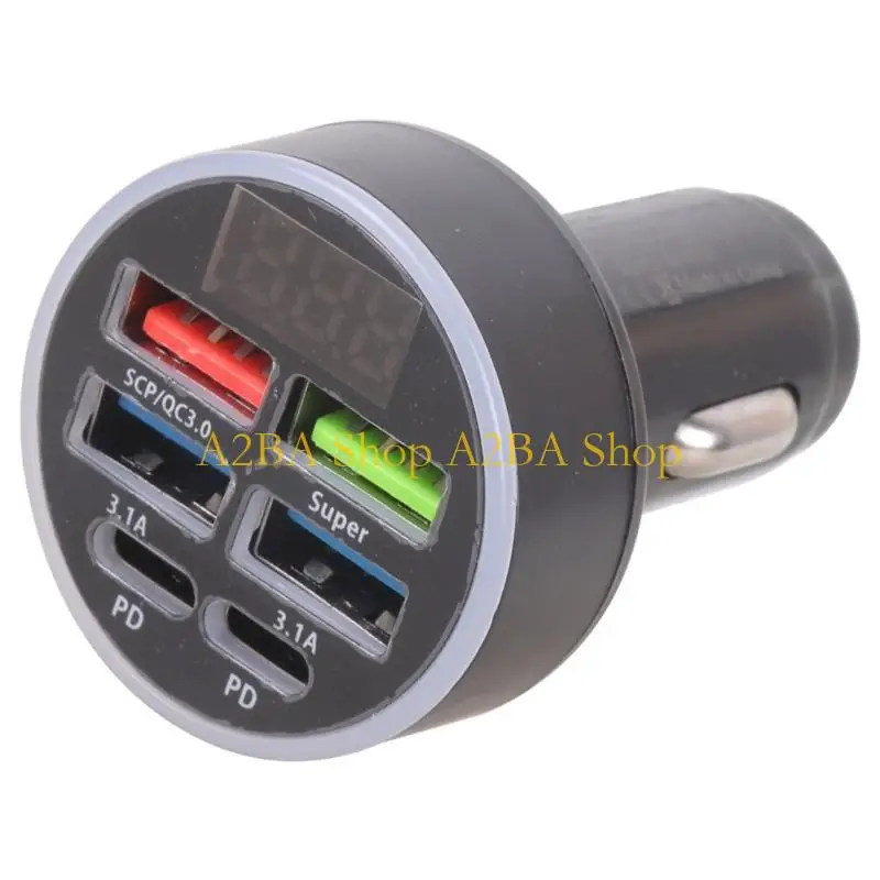 A2BA 4 Port USB Car Charging Adapter with Digital Display Fast Charging for Devices
