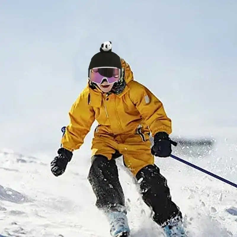 หมวกกันน็อคสกีน่ารักหมวกกันน็อคสกีครอบคลุมแพนด้าตกแต่งสโนว์บอร์ดกลางแจ้งกีฬา Flannel ผ้าหมวกกันน็อกอุปกรณ์เสริม