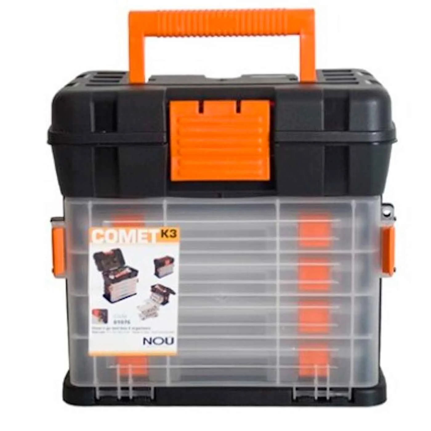 Black and orange box of tools 25,5x28x17,5 cm with various individual compress. Special chest pair