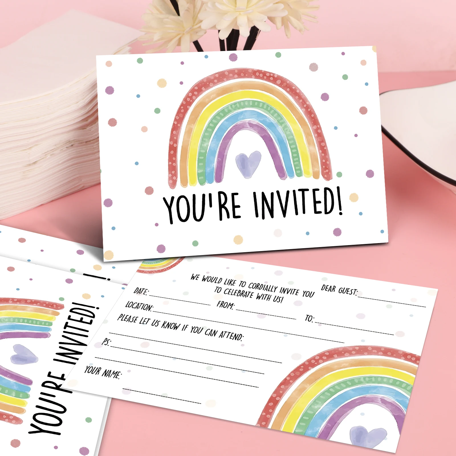12 قطعة من بطاقة دعوة عيد الميلاد الملونة بألوان قوس قزح - وهي مناسبة لأنشطة قوس قزح مثيرة للاهتمام وجميلة لجميع الأعمار Lucky #3
