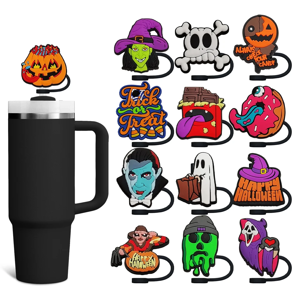 

Halloween Interesting Straw Cover Cap 10MM Eco-friendly Straw Plug Splash Proof Drinking Cup Charms Pendent Home Party Gift