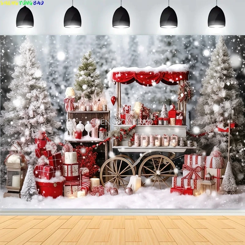 Christmas Day Pine Tree Gift Photography Backdrop Props Xmas Eve Party Decor Living Room Window Family New Year Background VC-04