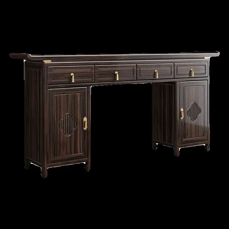 

Buddha niche ebony middle hall table six-piece set table incense case new Chinese storage solid wood strip case