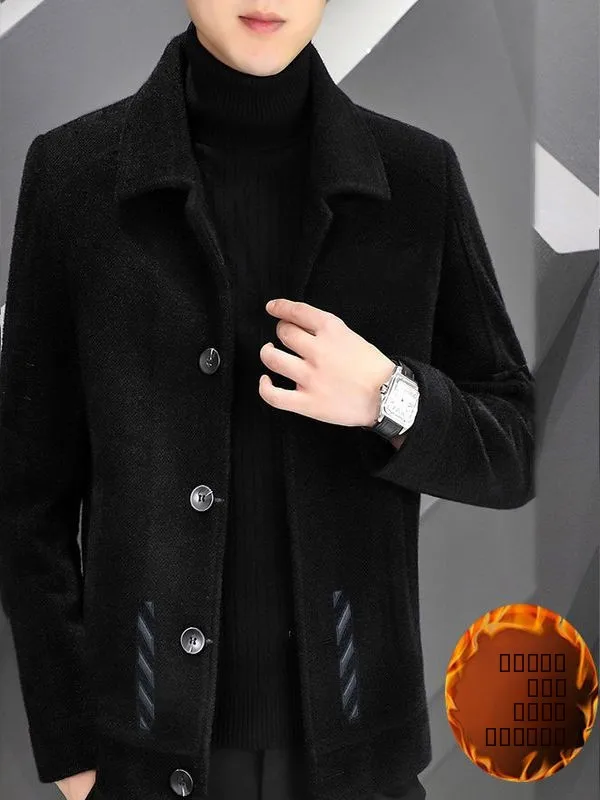 

2025 New Men's Woolen Jaet ort Autumn Winter Tweed Coat Thiened Casual High End Men's Faion Stand Fit Coat