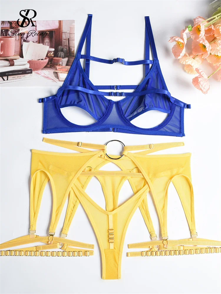 SINGREINY شبكة الجوف خارج الحسية أطقم داخلية جريمي النساء موضة ضمادة غمد ملابس داخلية الإناث المثيرة نادي شير الملابس الداخلية الدعاوى