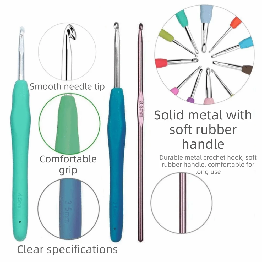 

Ergonomic Handles Crochet Hooks Set Soft Handles with Storage Case Crochet Kit 2-8mm 5/9/12Size Crochet Needle Kit Crocheters