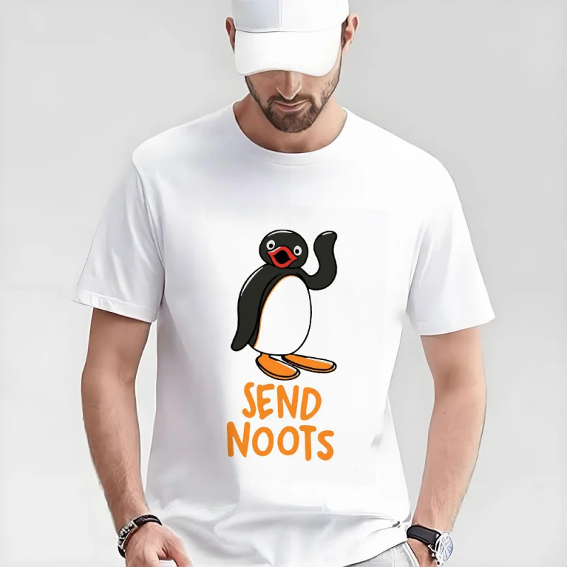 

0330 Noot Noot Pingu Meme Gift t shirt for men Funny cartoon Graphic Clothes 100% cotton printed Y2K clothing Large size tee