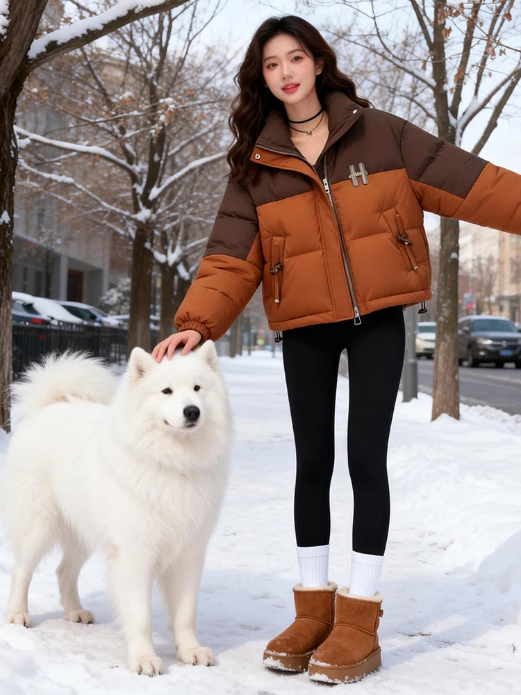 Damska kurtka puchowa z bawełny, ciepła, zimowa, nowość, luźny krój, zapinana na zamek, idealna do dojazdów do pracy.