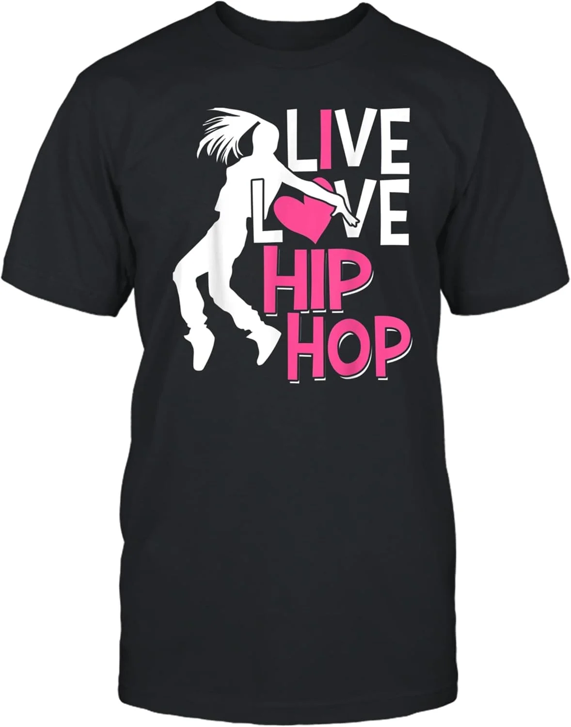 MPSstudio I Love Hip Hop Dance Pink Heart Hip Hop Dancer Dancing Gift Unisex Shirt Women Men T-Shirt (Black;2XL)