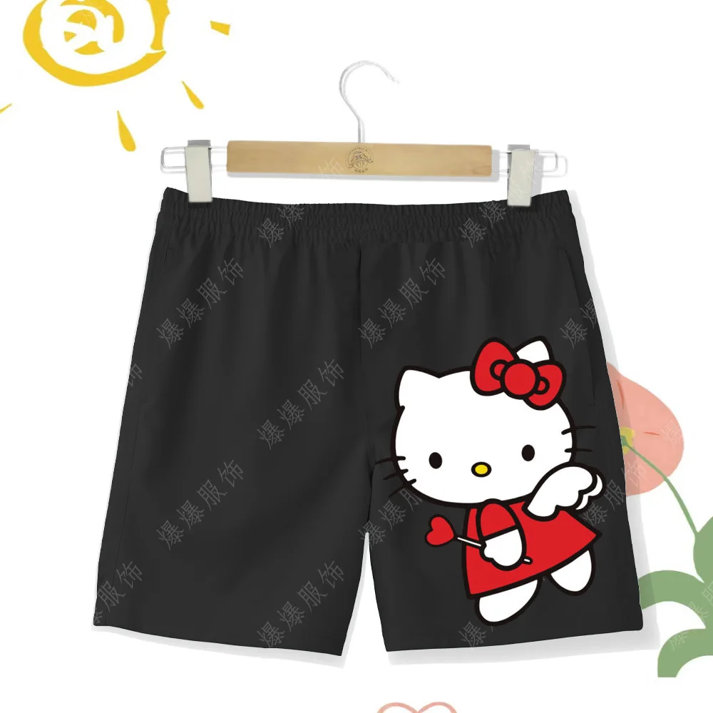 Cartoon Kids Sanrio Girls Casual Shorts 2D Hello Kitty Beach Shorts Print 2024 All-new Premium Girls Wear pants outside summer