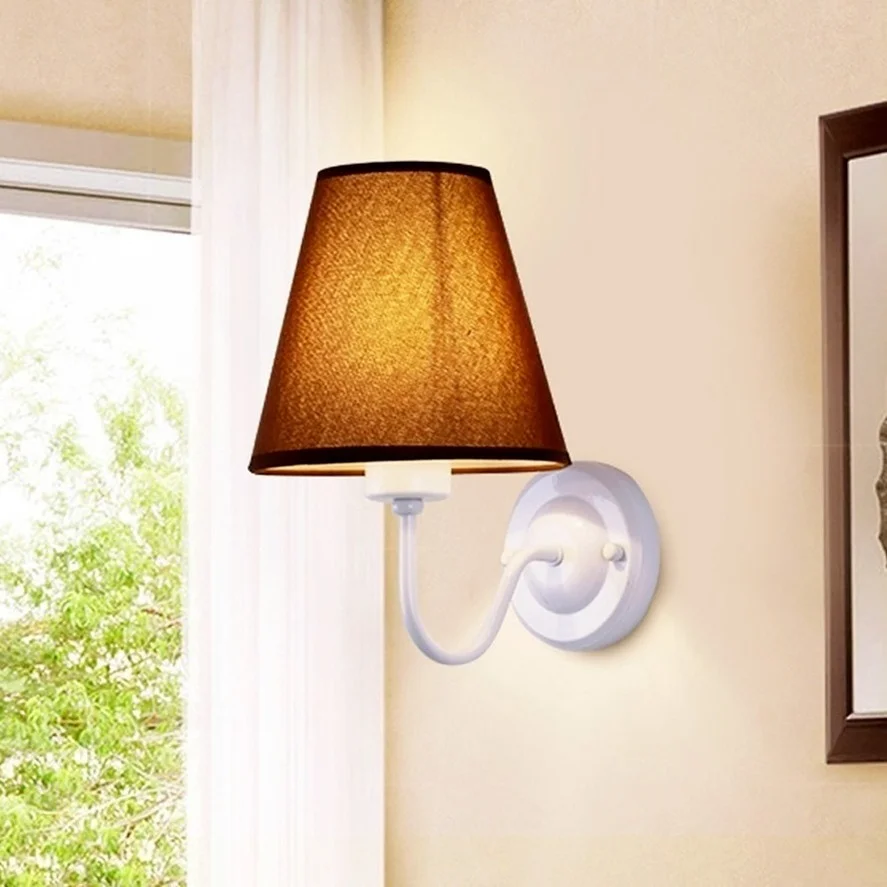 PwwQmm E27 new Retro wall lamp four colors lampshade fabric bedside lamp for bedroom living room decoration lamp view 6