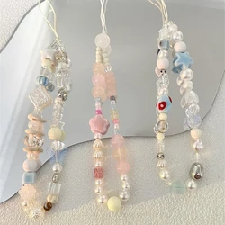 Korean Cute Star Heart Butterfly Beaded Phone Chain Charm Lanyard For iPhone 15 14 Samsung Universal Accessories Jewelry Pendant