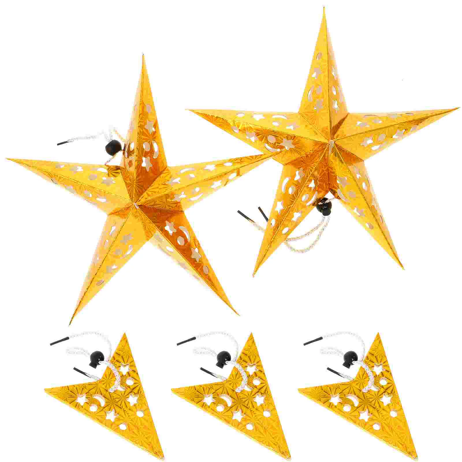 5 PCS Ornaments Christmas Dinner Table Decor Hanging Star Reflective Lantern Solar Lights Outdoor Decorative