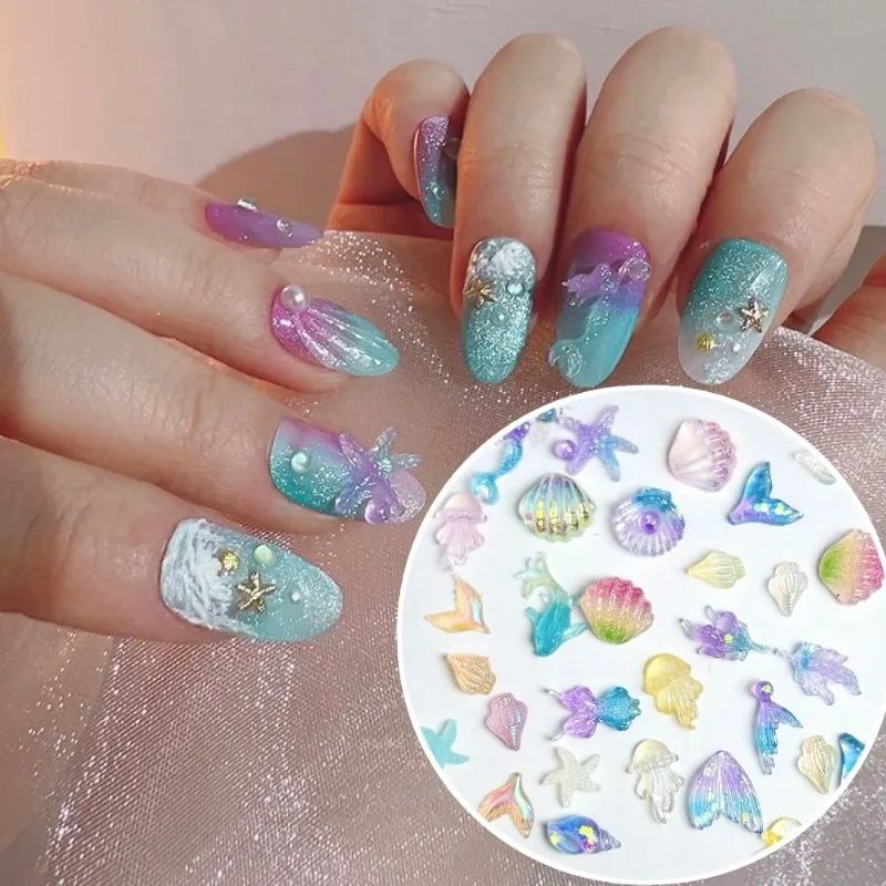 50PCS 3D Creative Simulated Conch Shell Nail Charms Colorful Translucent Jellyfish Ocean Series Resin Nail Art Decorations 2030 image 6