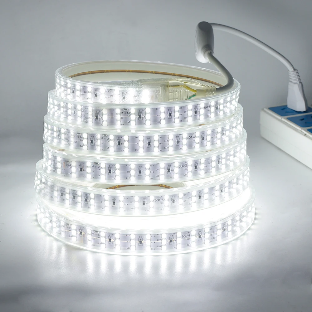 220V 276LEDs/m 2835 LED Strip Light Waterproof Flexible Lamp Super Bright White / Warm Leds Ribbon With Power Rope lights Decor