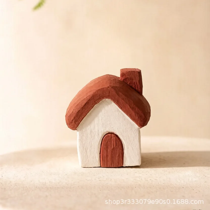 Wood‑carved scene cottage, office desktop ornament, car decor, street‑stall creative gift