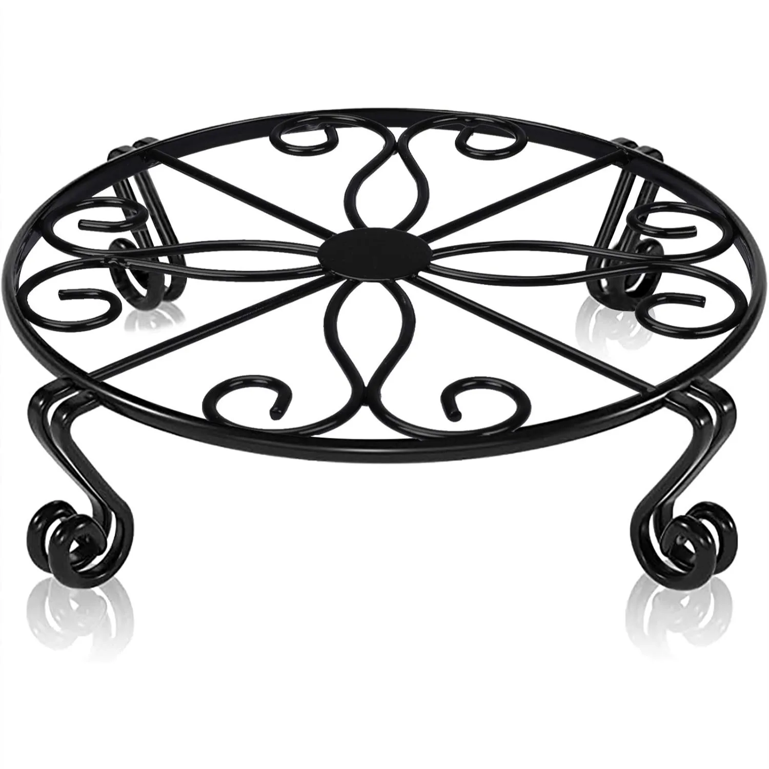 

12x3.1 Inch Black Plant Stand Heavy Duty Iron for Indoor Outdoor Garden Flower Pot Holder Rustproof Round Rack with Bronze