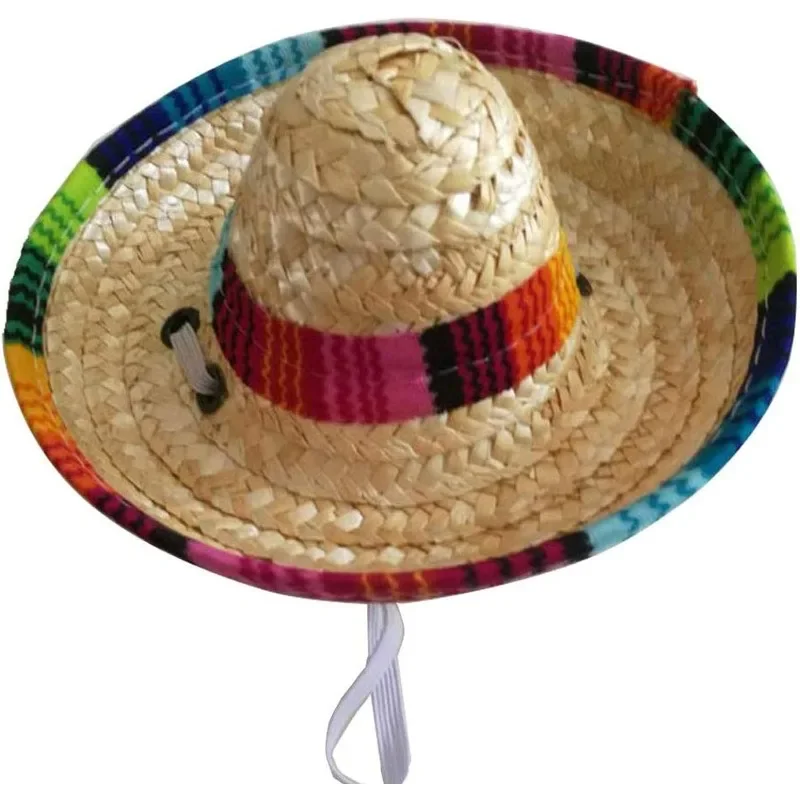 Funny Mexican Sombrero Cap Pet Mini Straw Hat Dog & Cat Straw Sombrero Hat Small Dog Clothes Pet Caps for Halloween Party