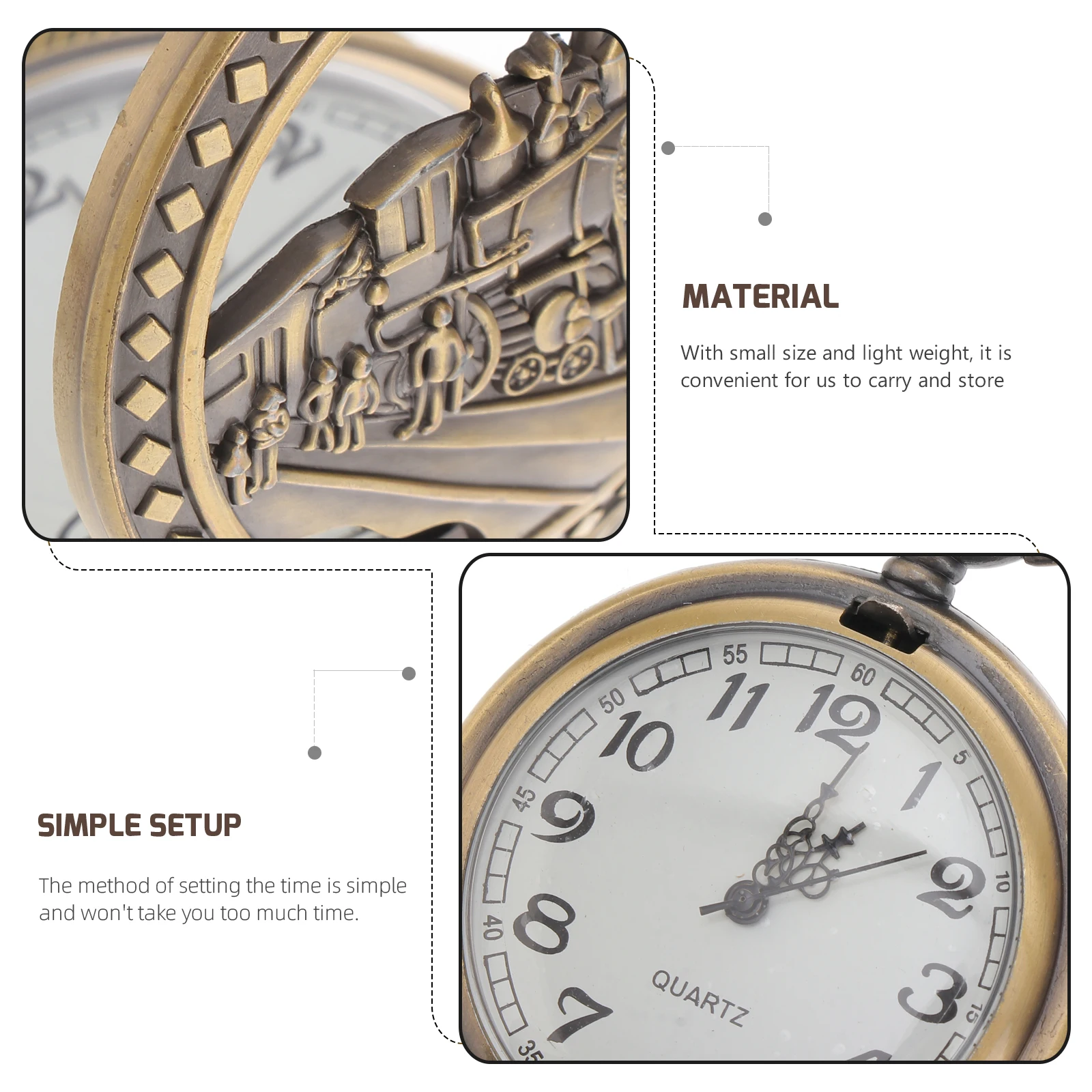 

Quartz Pocket Quartz Pocket Watch Lightweight Portable Mini Chain Large Dial Design Thin Easy Time Check Gift