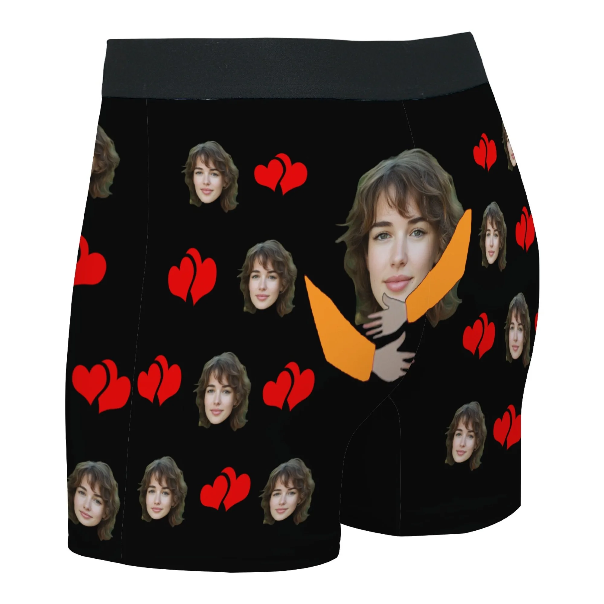 وجه مخصص للرجال الملاكم ملخصات مزدوجة الأحمر القلب طباعة البرتقال الذراع عناق تصميم دافئ الحلو رومانسية هدية عيد الحب لصديقها #3