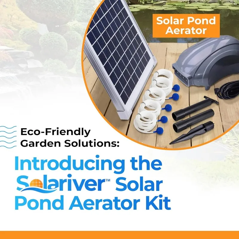 12-Watt Solar Pond Aerator Kit with 5 Air Stones, Sun-Powered, Easy-to-Install & Maintenance-Free Outdoor Aerator for Fish Ponds