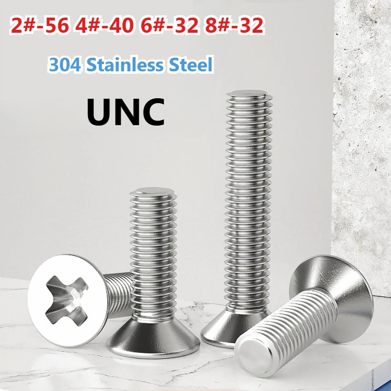 1-50pcs UNC 2#-56 4#-40 6#-32 8#-32 304 Stainless Steel Cross Phillips Flat Countersunk Head Screw Bolt Length 5/32