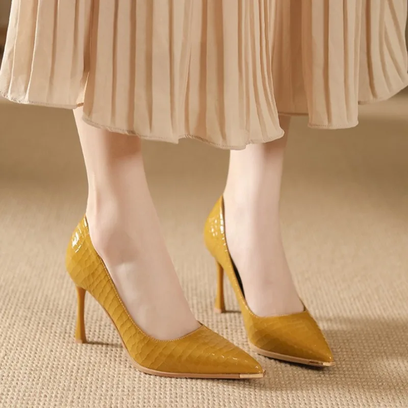 

New Women's Shoes Sexy Crocodile Grain Pointed Tip High Heels for Woman Fashion Model Casual Shoes Designer Shoes Zapatos Mujer