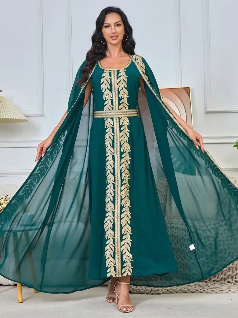 

Ramadan Muslim Women Two Piece Dress Party Jalabiya Sashes Dubai Abayas Eid Arab Long Robe Vestidos Morocco Kaftan Dresses