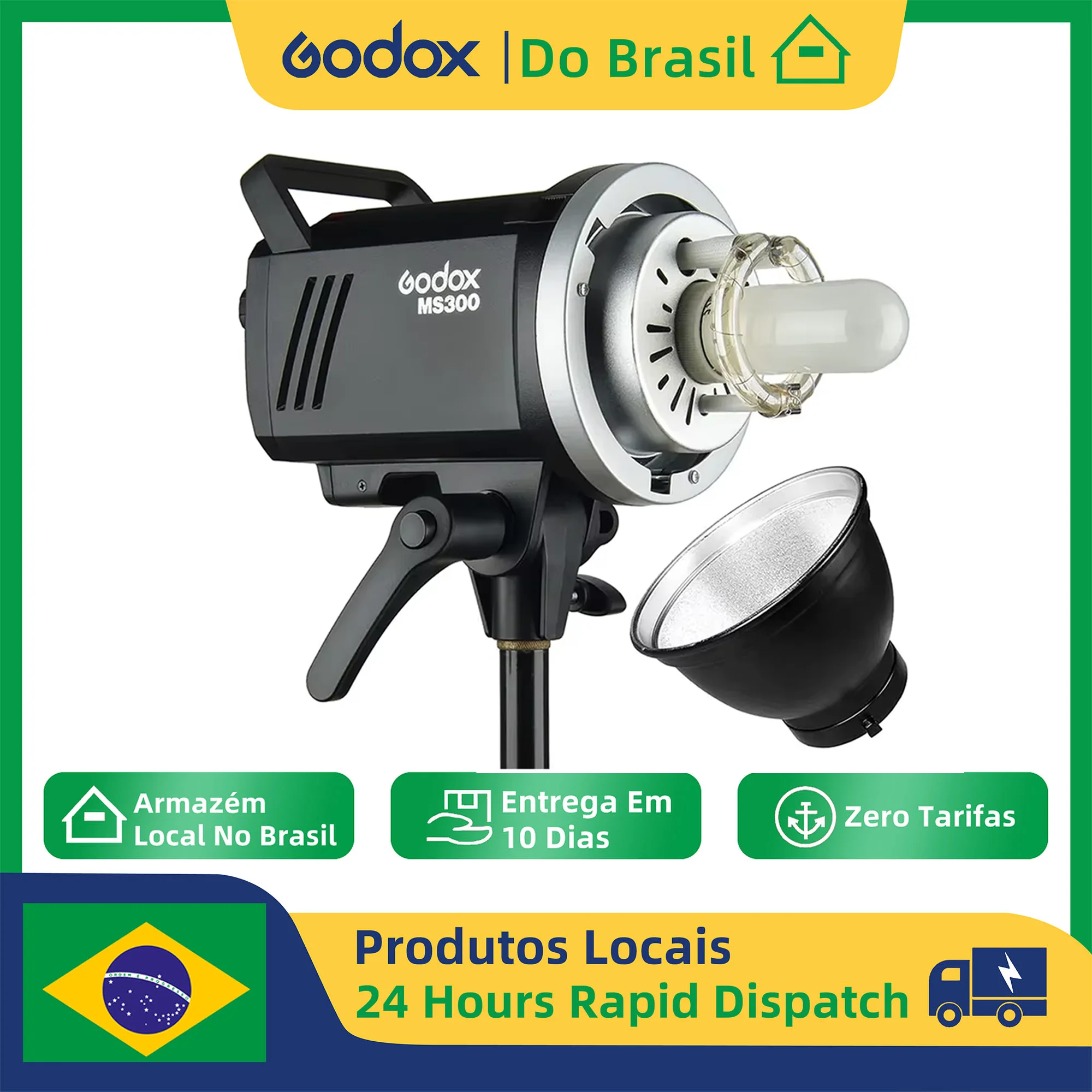 【Do Brasil】Godox 300W MS300 or 300W MS300 Studio Flash 2.4G Built-in Wireless Receiver Lightweight Compact and Durable Bowens