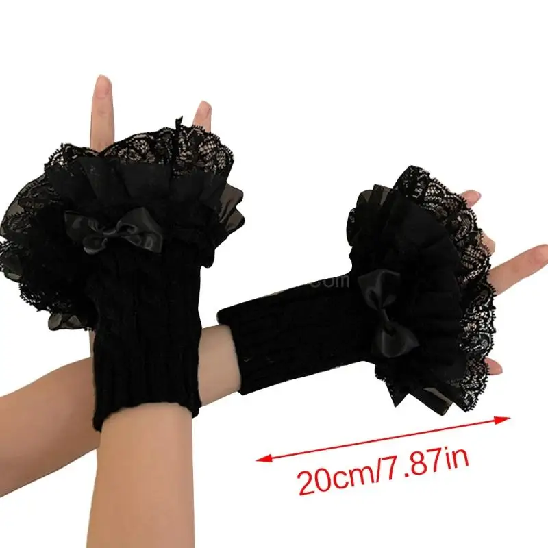 Y2K Hand Sleeve Wrist Cuffs Ruffled Floral Lace Elastic Floral Wristband Lace for Wedding Wrist Length Bridal Prom