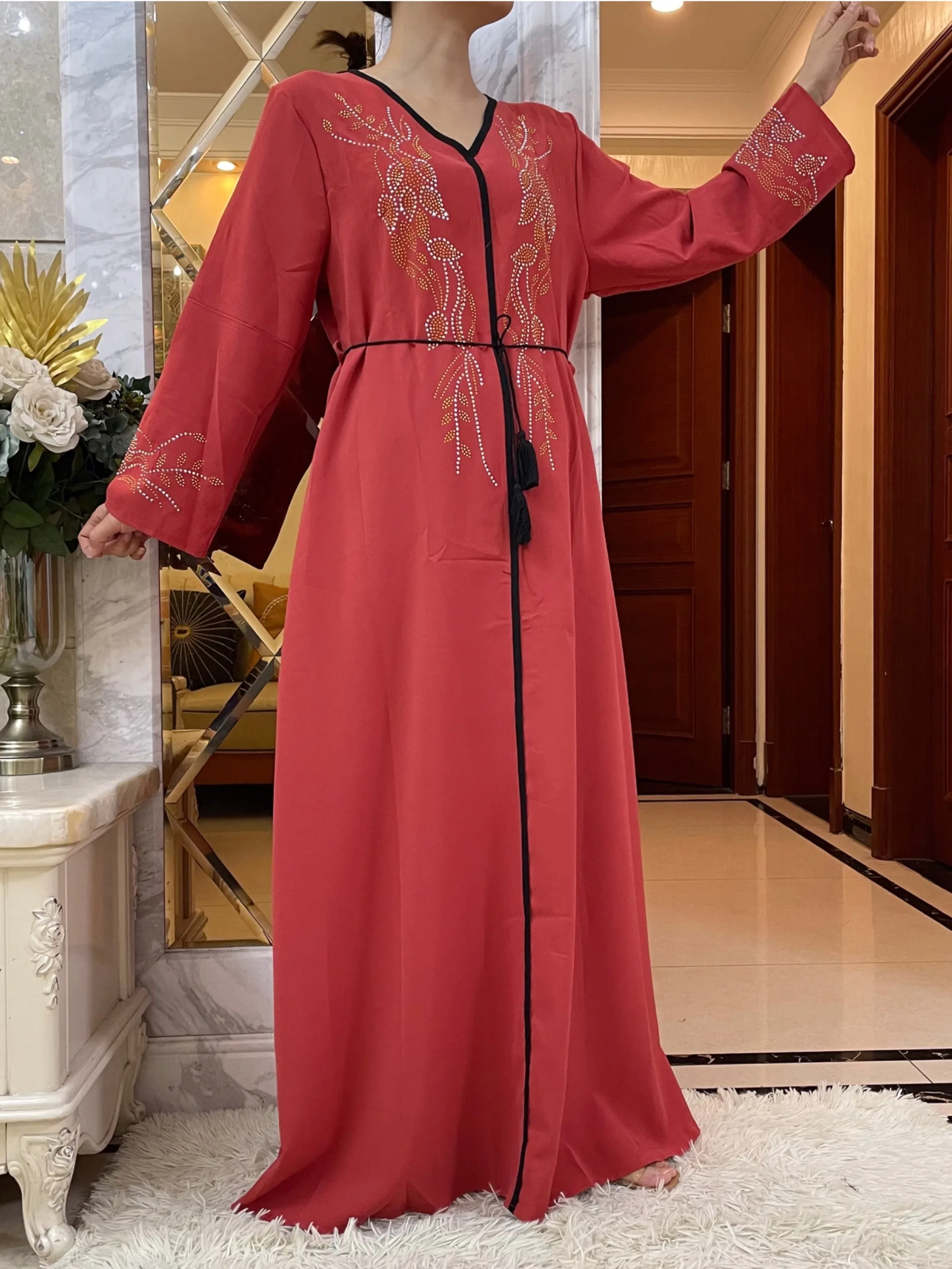 2024 For Women Elegant Dress Dubai Party Outfits Long Sleeved Chiffon Dashiki Muslim Women Robe Belt African Abaya Clothing