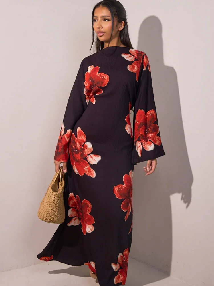 عباية عيد للنساء فستان مطبوع للحفلات جلابية إسلامية دبي فيستدوس لارجوس قفطان حفلة قفطان عربي رداء طويل 2026 فساتين رمضان #2