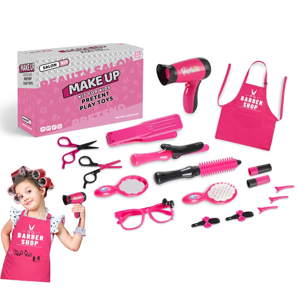 Mädchen Schönheit Salon Set Pretend Spielen Haar Schneiden Kit Friseur Spielzeug Mit Haartrockner Schere Barber Schürze Stylin Zubehör