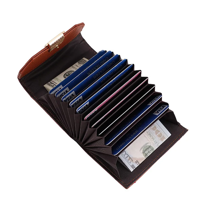 Genuine Leather Card Holder women top grain cowhide multi-slot credit card case slim wallet RFID blocking