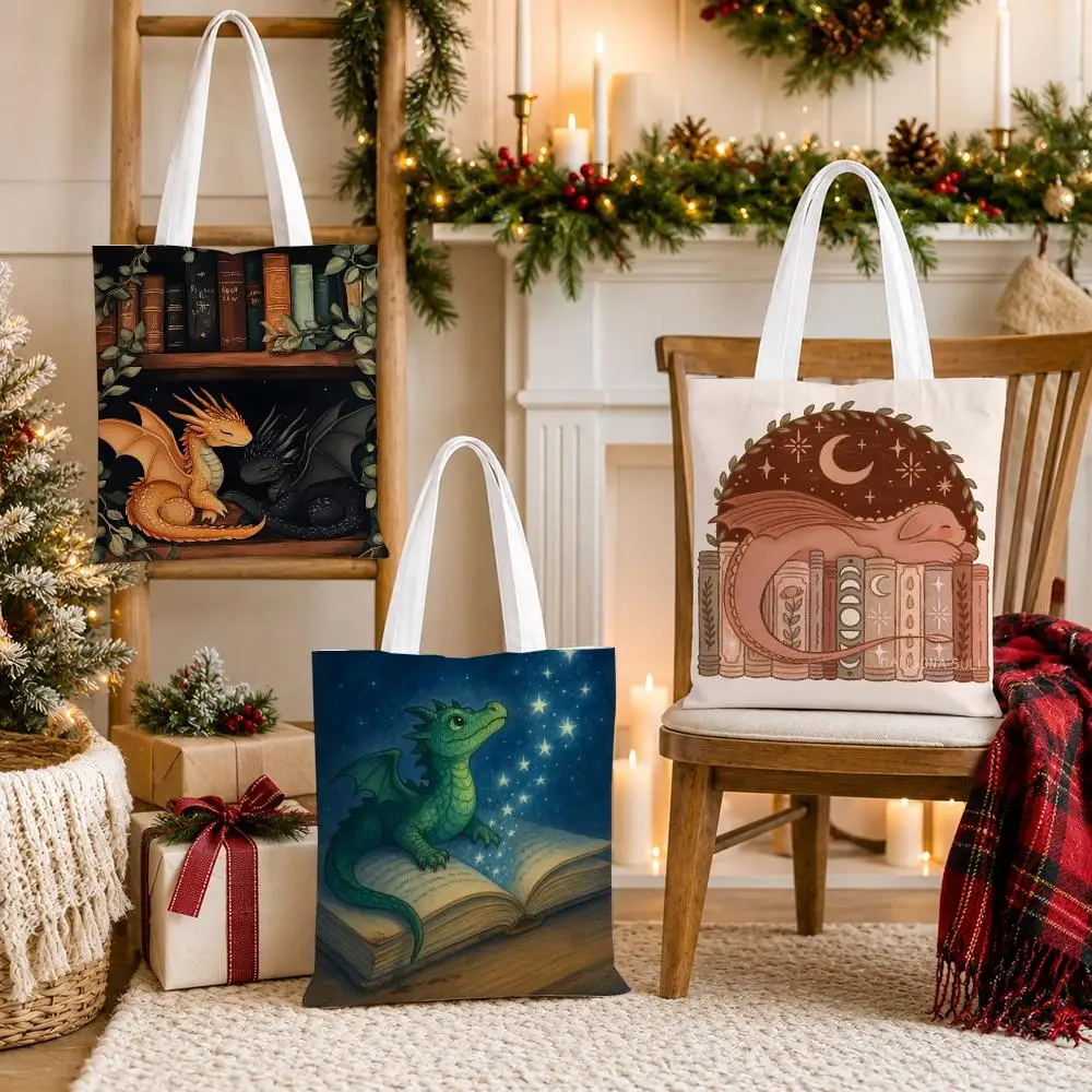 Sleeping Dragon Illustration Storage Bags Oversized Canvas Tote Bag Casual Shoulder Bag Large Reusable Shopping Handbag