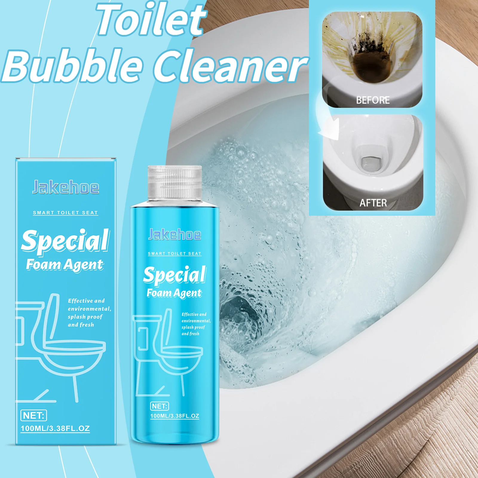 Nettoyant pour toilettes, nettoyant à bulles, Agent moussant, détartrage et désodorisation profondes, Solution de nettoyage de l'eau anti-éclaboussures, 100ml