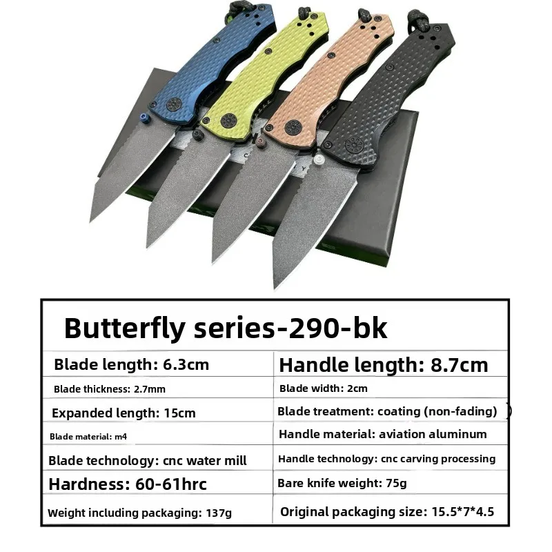 BM290 Mini-Taschenmesser mit Aluminiumgriff, tragbares Outdoor-Überlebensmesser mit scharfem Klappmesser